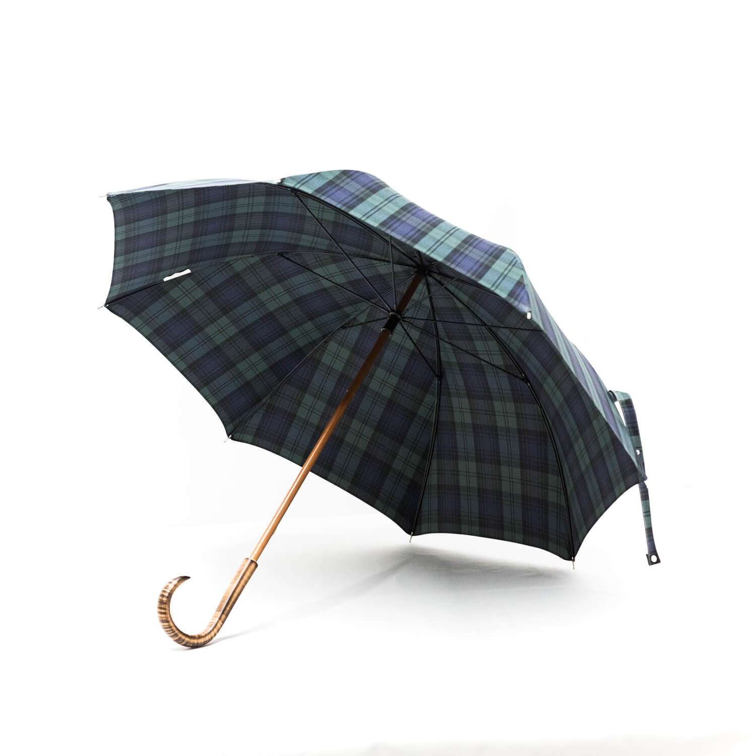 Parapluie droit tissé écossais vert et bleu