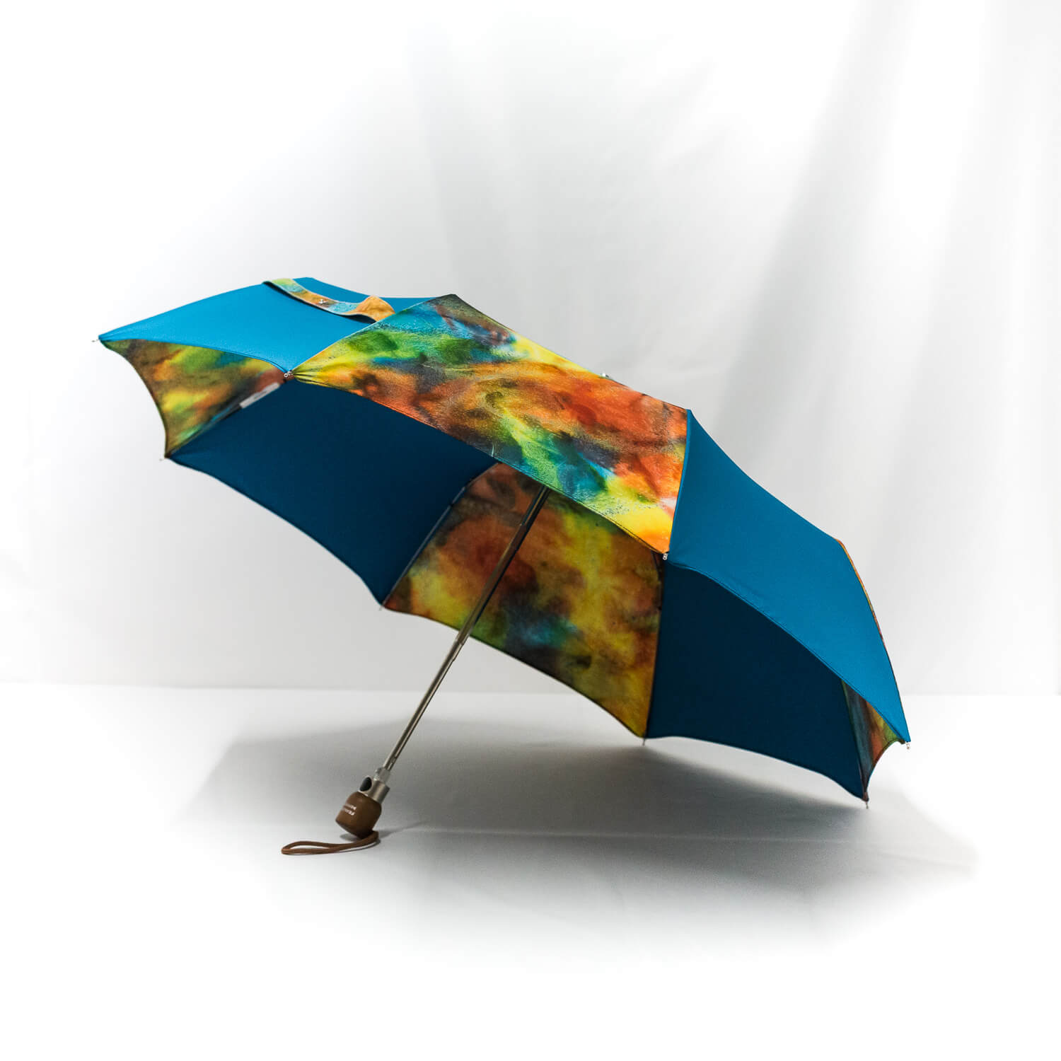 Parapluie pliant femme imprimé batik cobalt