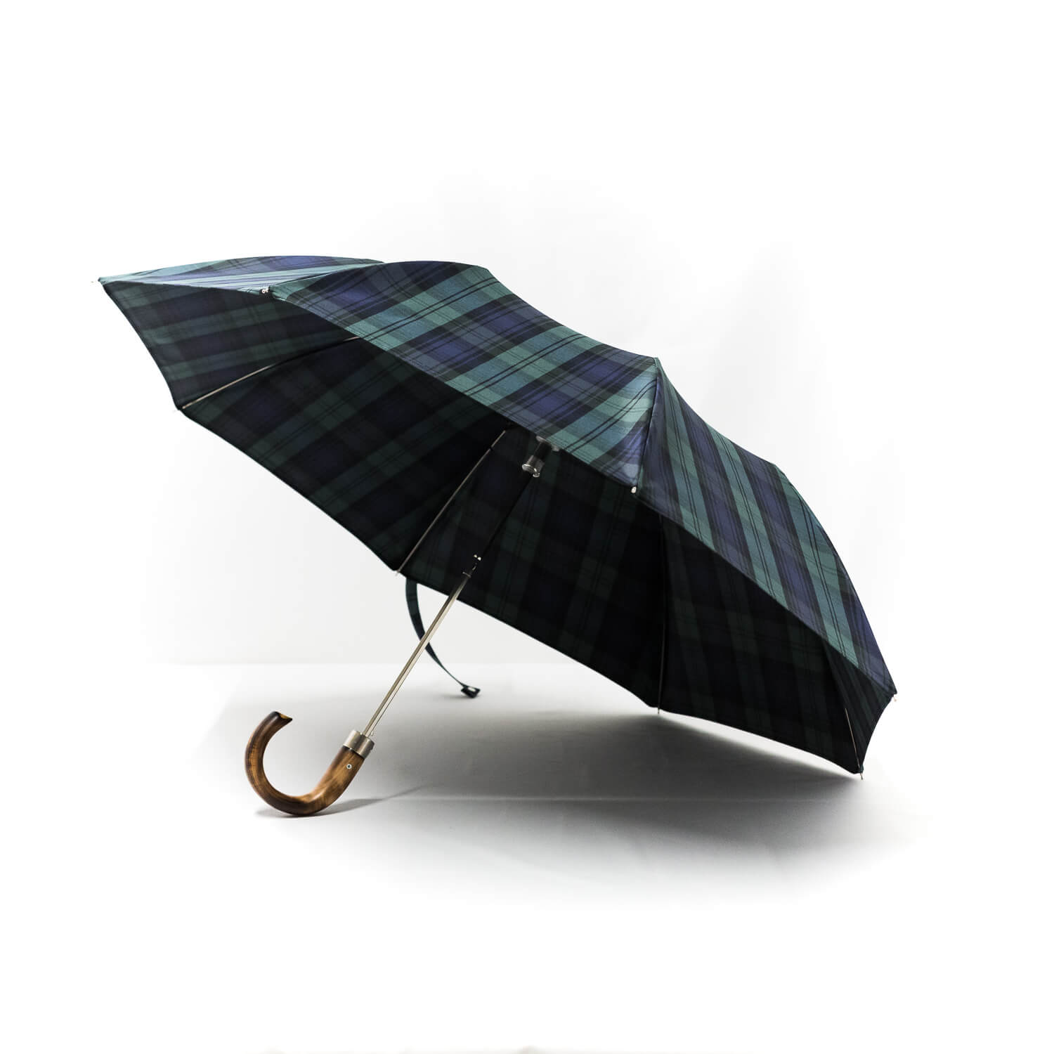 Parapluie pliant homme tissé écossais vert et bleu