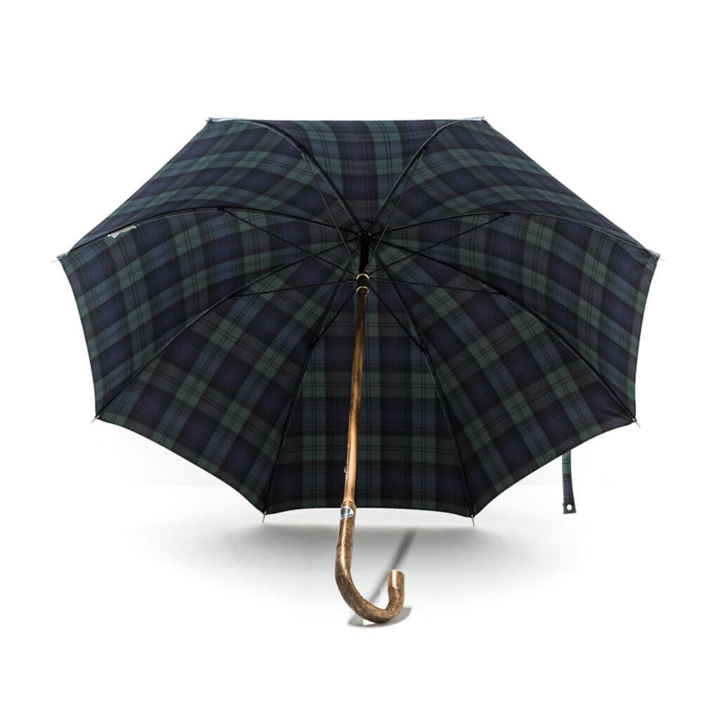 Parapluie anglais tissé écossais vert et bleu